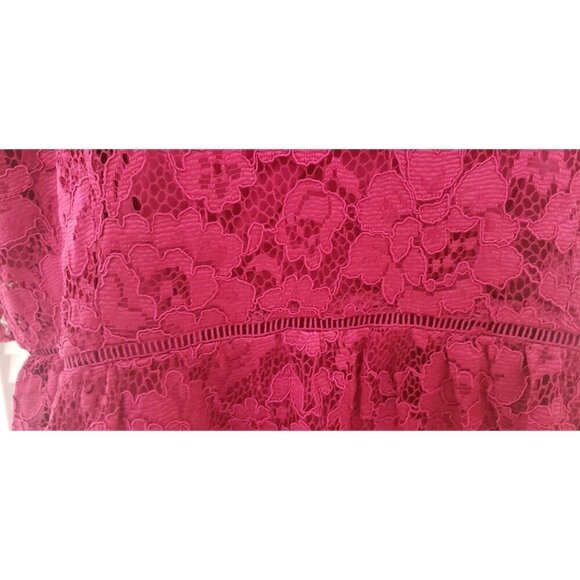 NWT $78 NANETTE LEPORE RASPBERRY LACE PEPLUM LINED BACK ZIPPER TOP BLOUSE SZ L - Picture 5 of 11